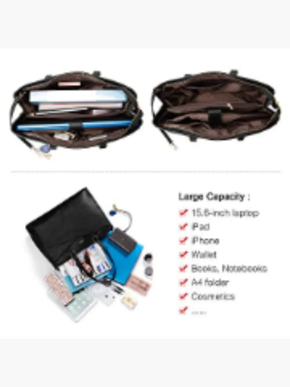 Waterproof Faux Leather Laptop Tote Bag for Women 15.6 Inch Business Work